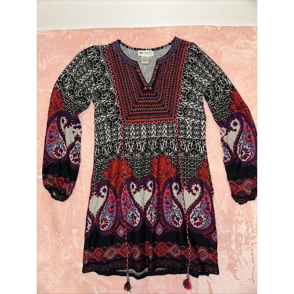 Papillon Dress Sz M Paisley Pattern Whimsi-boho Office Cozy Party Holiday